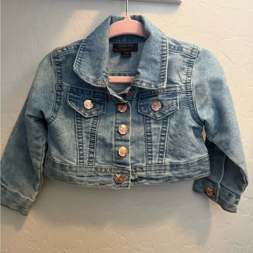 Light Blue Kids Jean Jacket with Butterfly Buttons